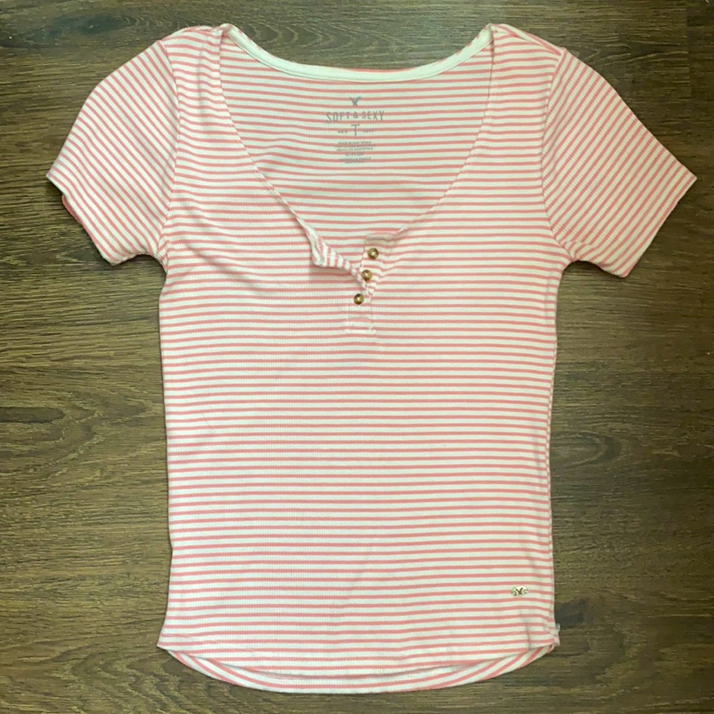 AEO Crop T-Shirt Soft & Sexy pink and white size S